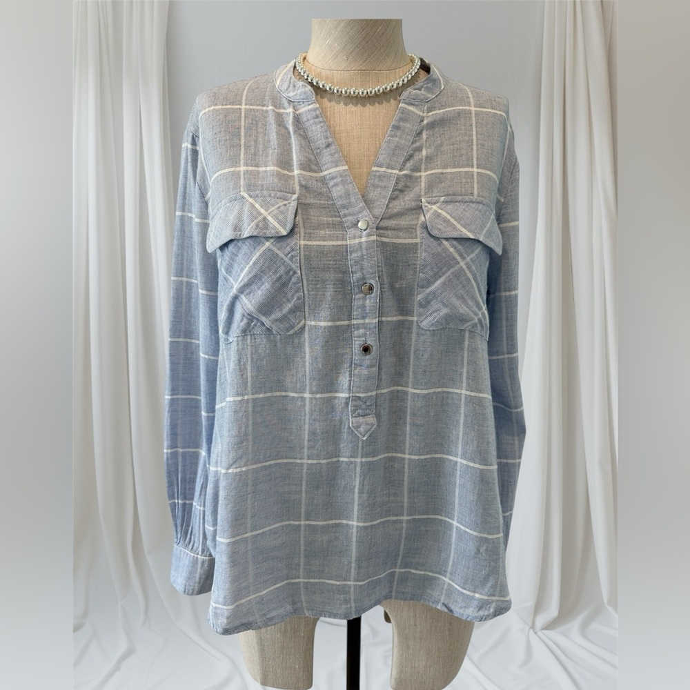 Ivanka Trump Light Blue Plaid Button Down Shirt Sz-SP